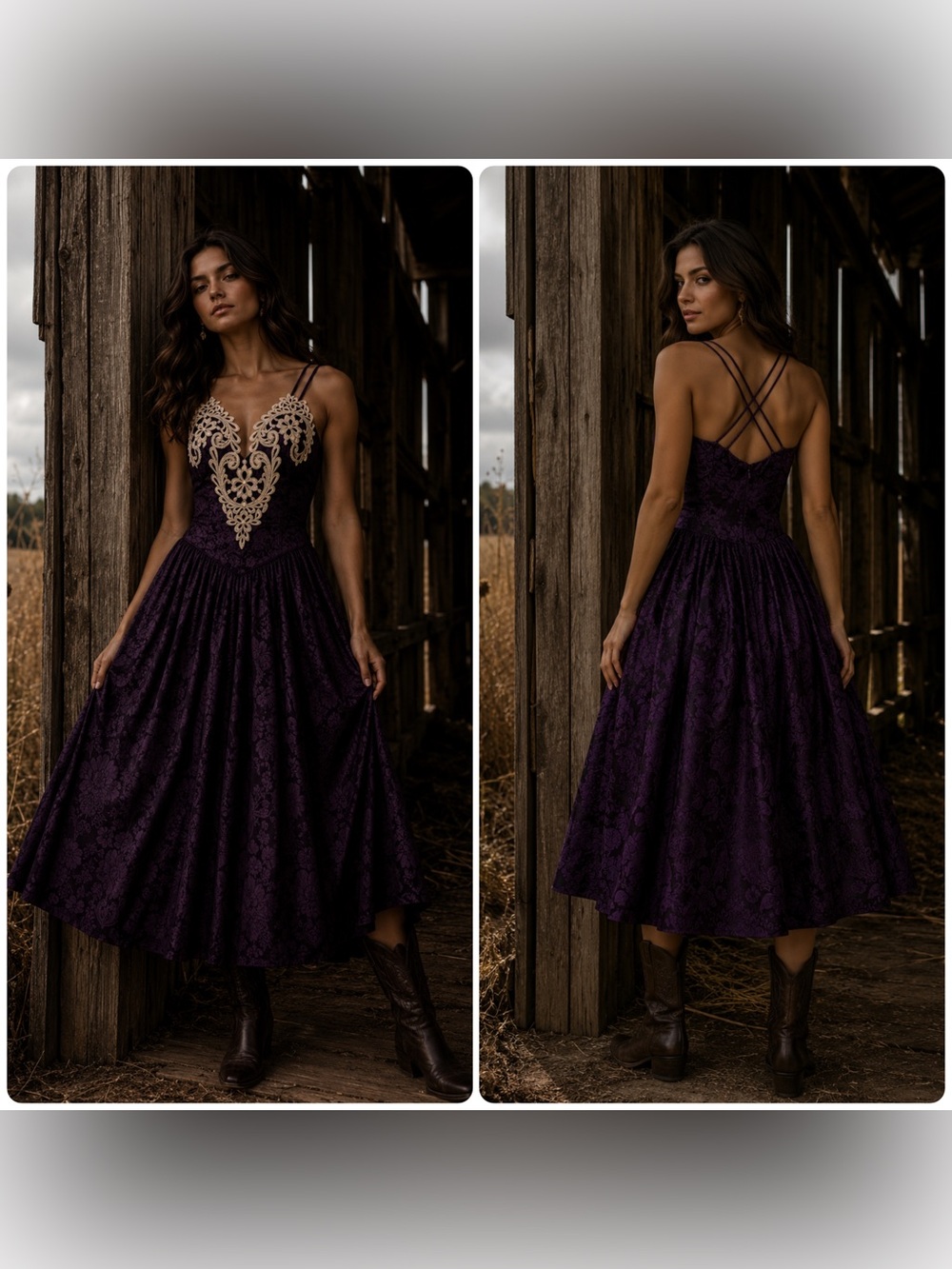 Vintage Gunne Sax Plum Brocade Lace Midi Dress Cottagecore Vampy Prairie Goth 🥀